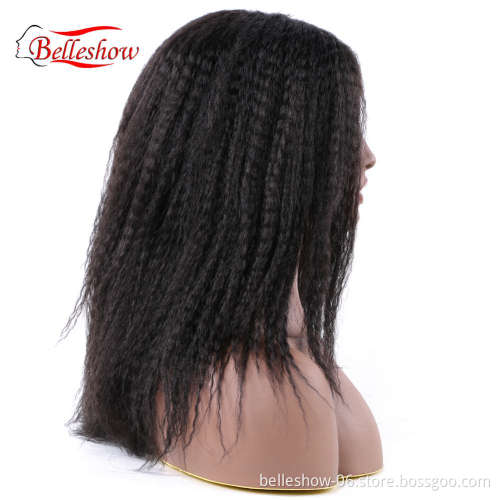 Hot sell 14Inch Afro Long Black Purple Color Hair Yaki Kinky Straight Synthetic Wigs yaki Lace synthetic wig For Black Women